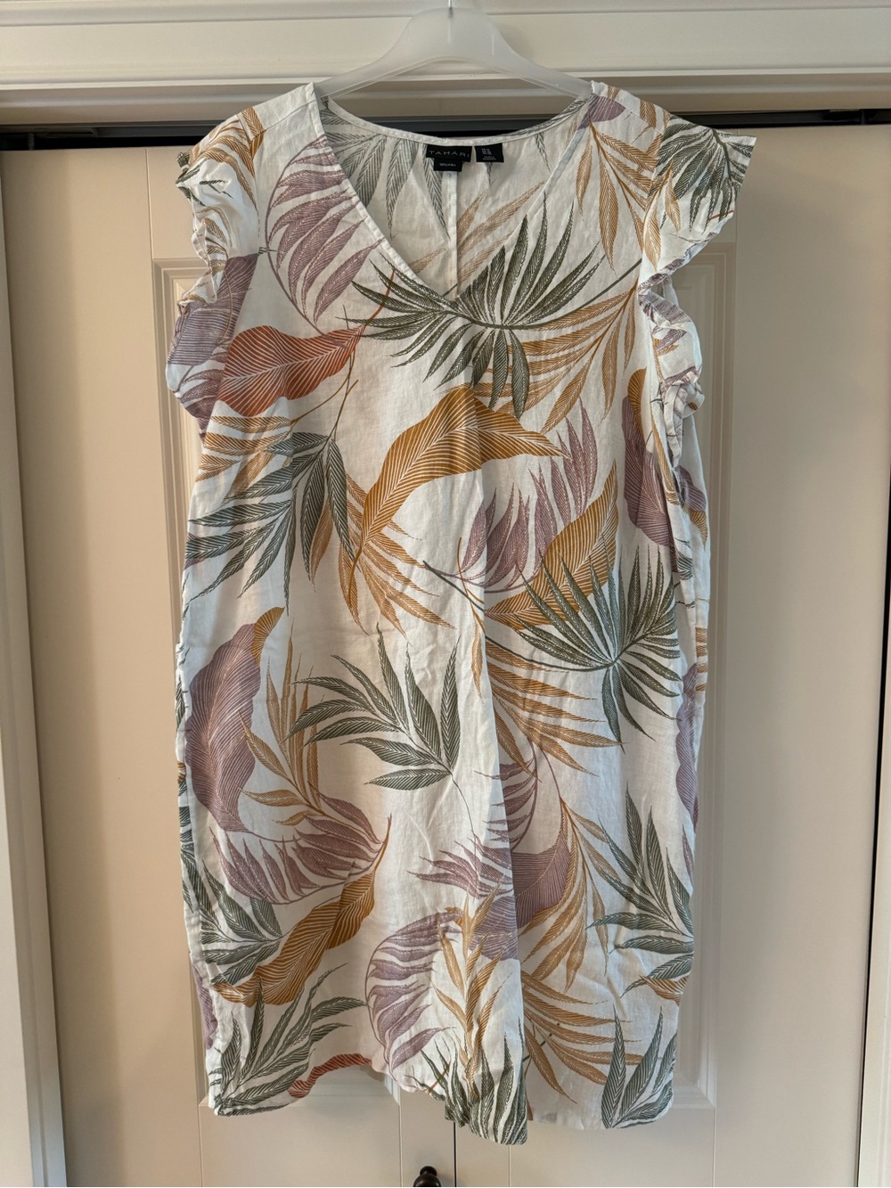 100%Linen❤️Tahari White Shift Dress PTP 25 L39